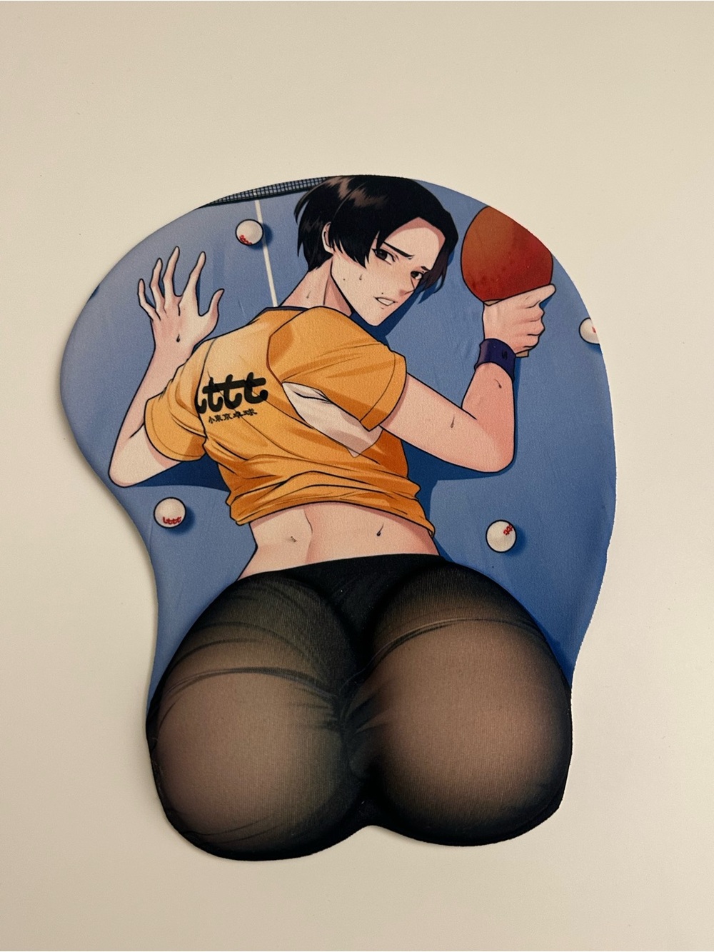 Anime Table Tennis Girl 3D Ergonomic Mouse Pad - Blue & Yellow